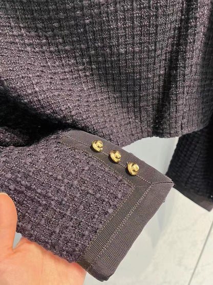 New navy collar pockets single breasted sweater