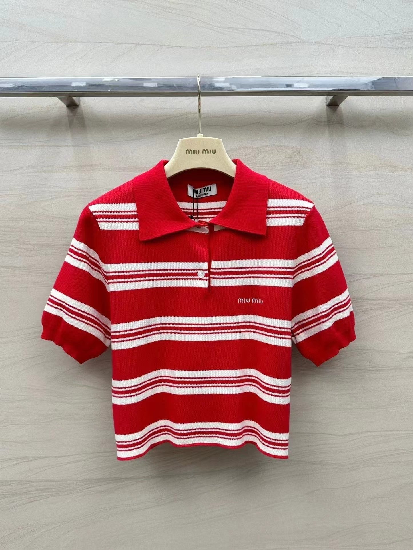 New striped knitted short polo short sleeve