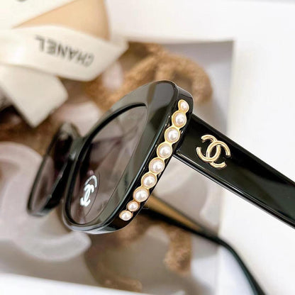 New high-end gold gray pearl frame sunglasses