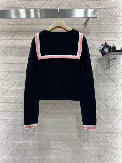 New Collar Contrast Knit Cardigan