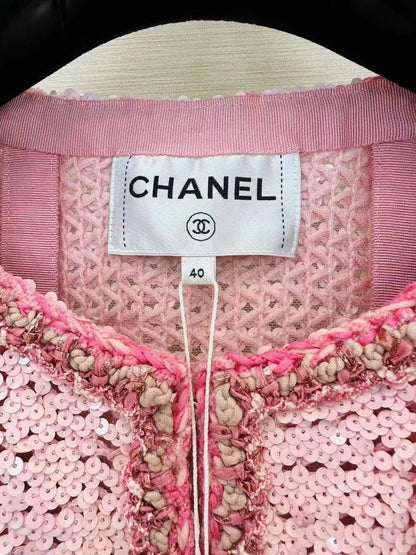 New pink full sequin round collar jacket