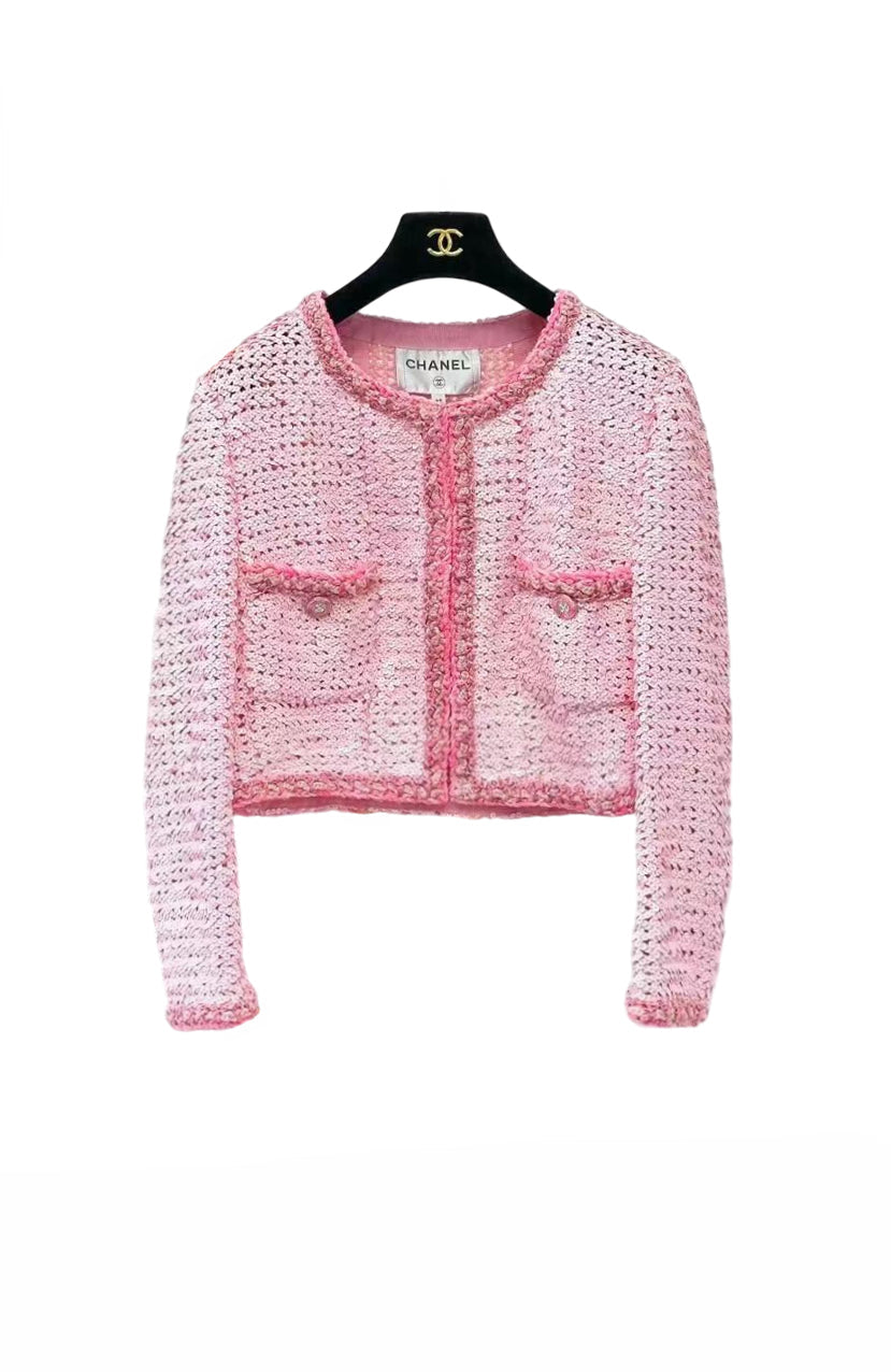 New pink full sequin round collar jacket