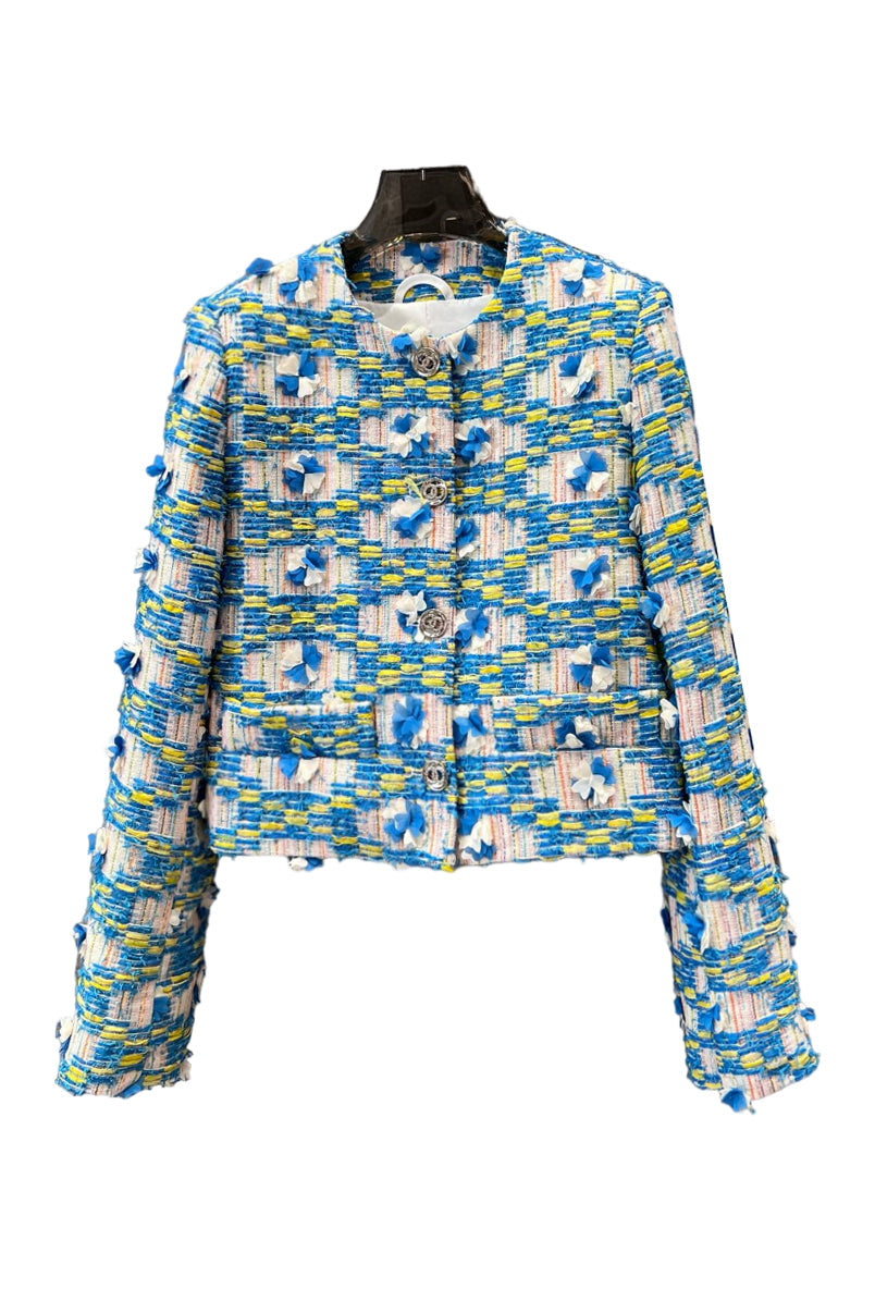 New blue flower tweed jacket