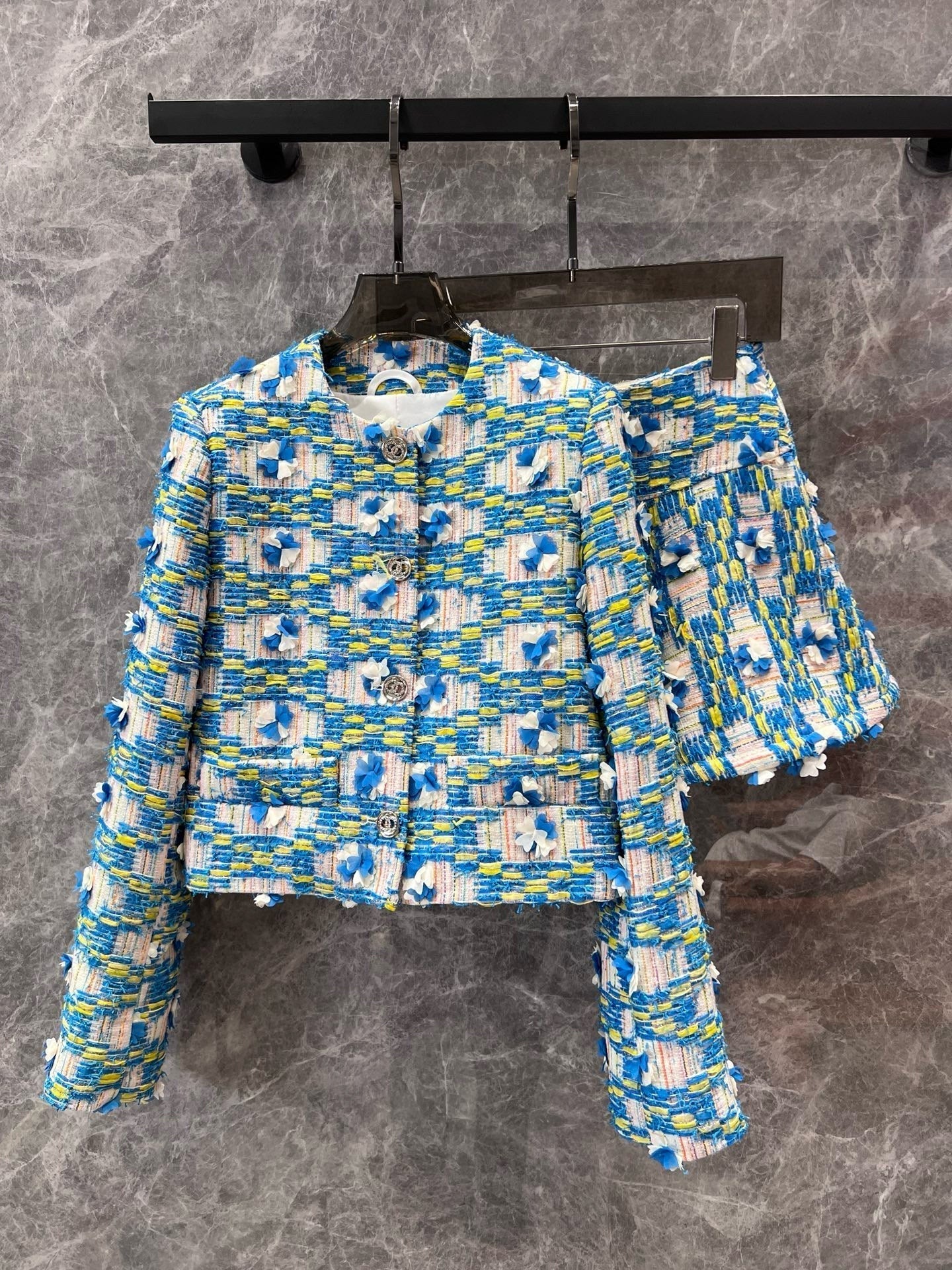 New blue flower tweed jacket