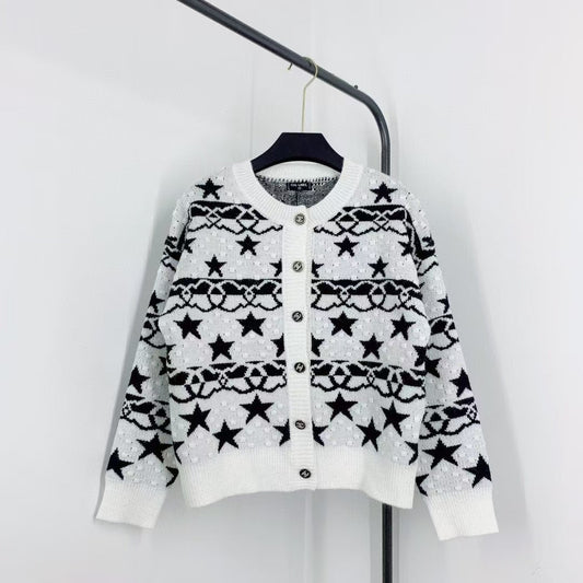 New Contrast Pattern Long Sleeve Cardigan