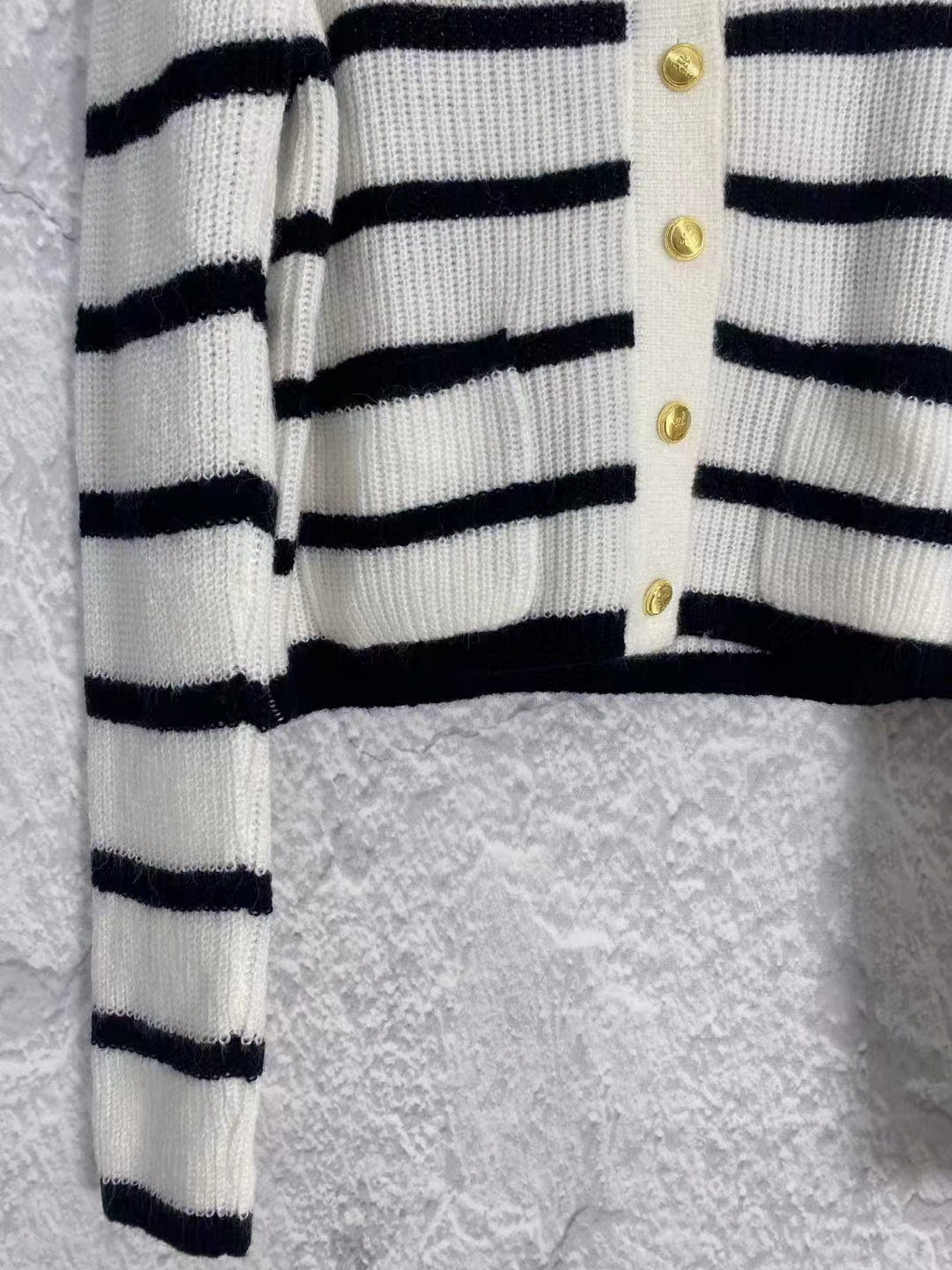 New Polo Neck Contrast Stripe Knit Cardigan