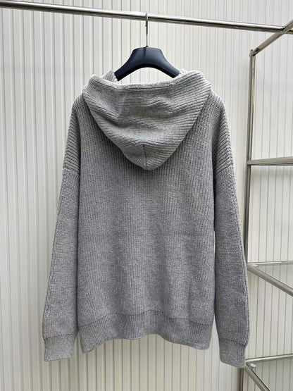 New Letter Embroidery Hooded Knitted Sweater