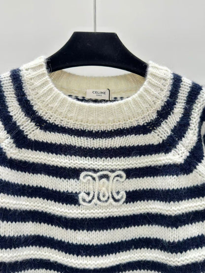 New Striped Crewneck Logo Knit Sweater