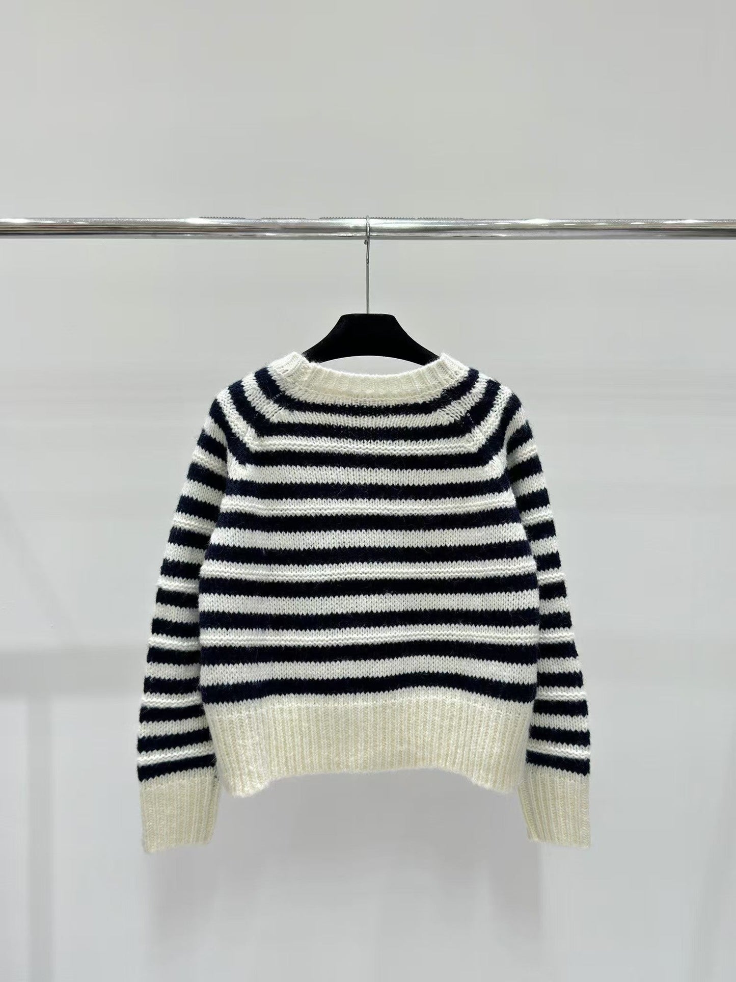 New Striped Crewneck Logo Knit Sweater