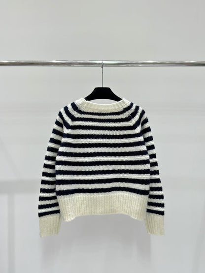 New Striped Crewneck Logo Knit Sweater