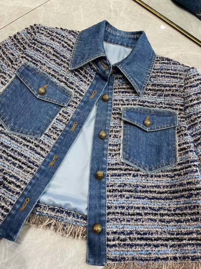 New wool patchwork denim contrast jacket