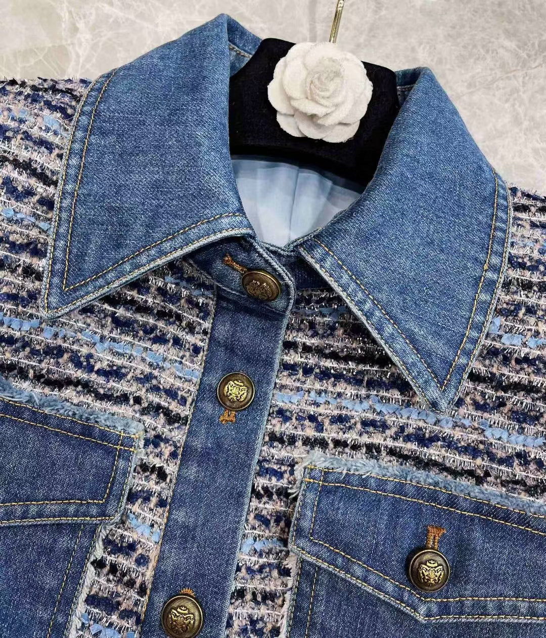 New wool patchwork denim contrast jacket