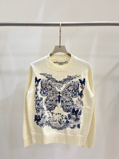 New round neck embroidered butterfly sweater