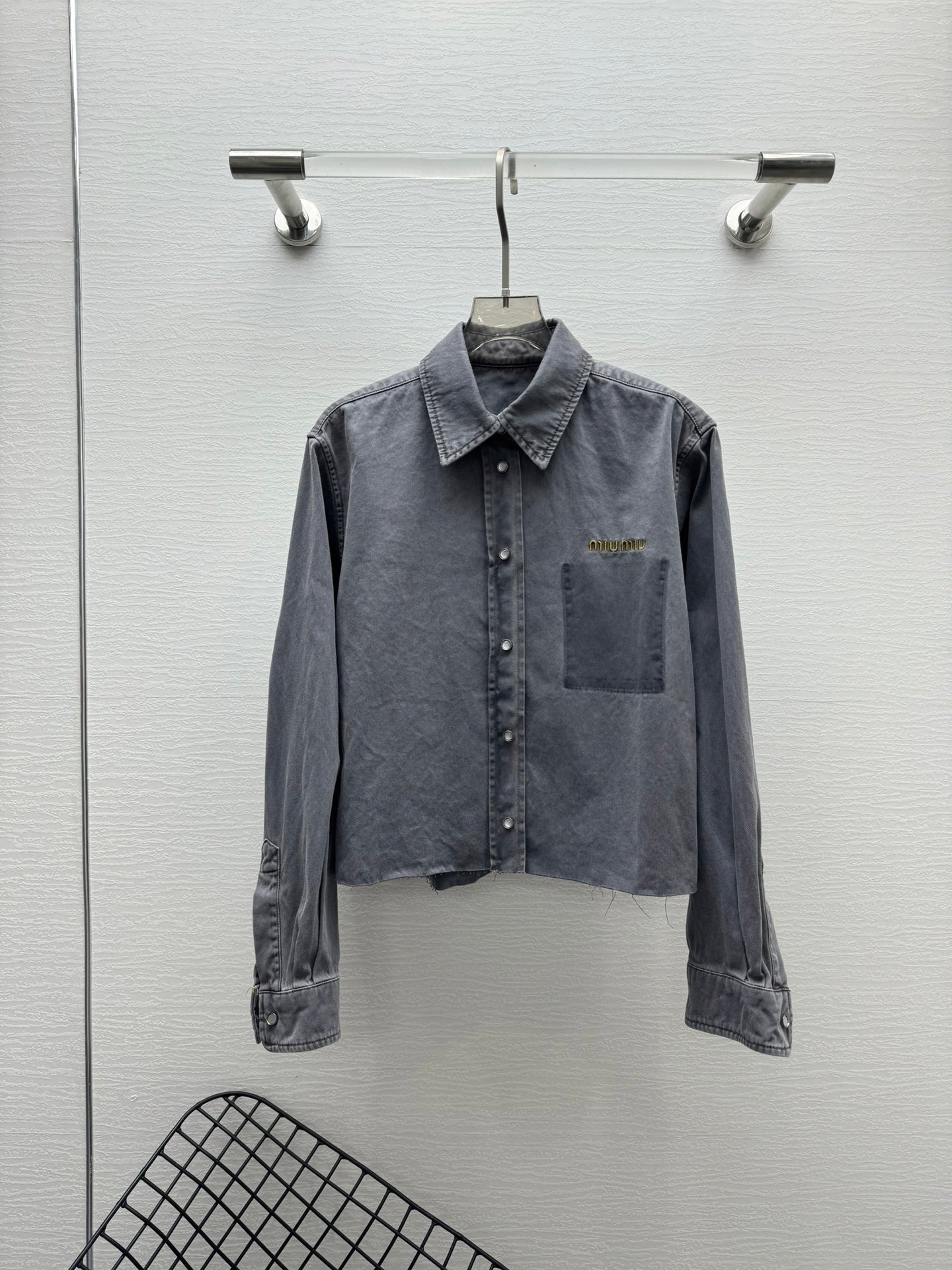 MIU25 Early Spring College Style Lapel Denim Shirt