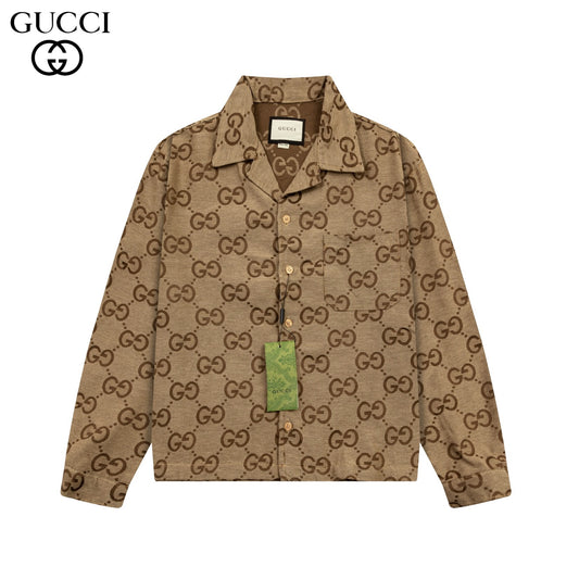 GUCC letter jacquard lapel denim shirt