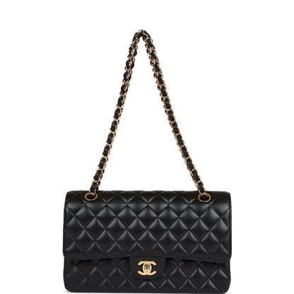 Medium Classic Double Flap Bag Black Caviar Gold Hardware（15.5×25.5×6.5cm）