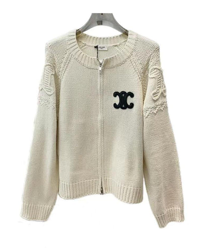 Exquisite logo embroidered knitted coat