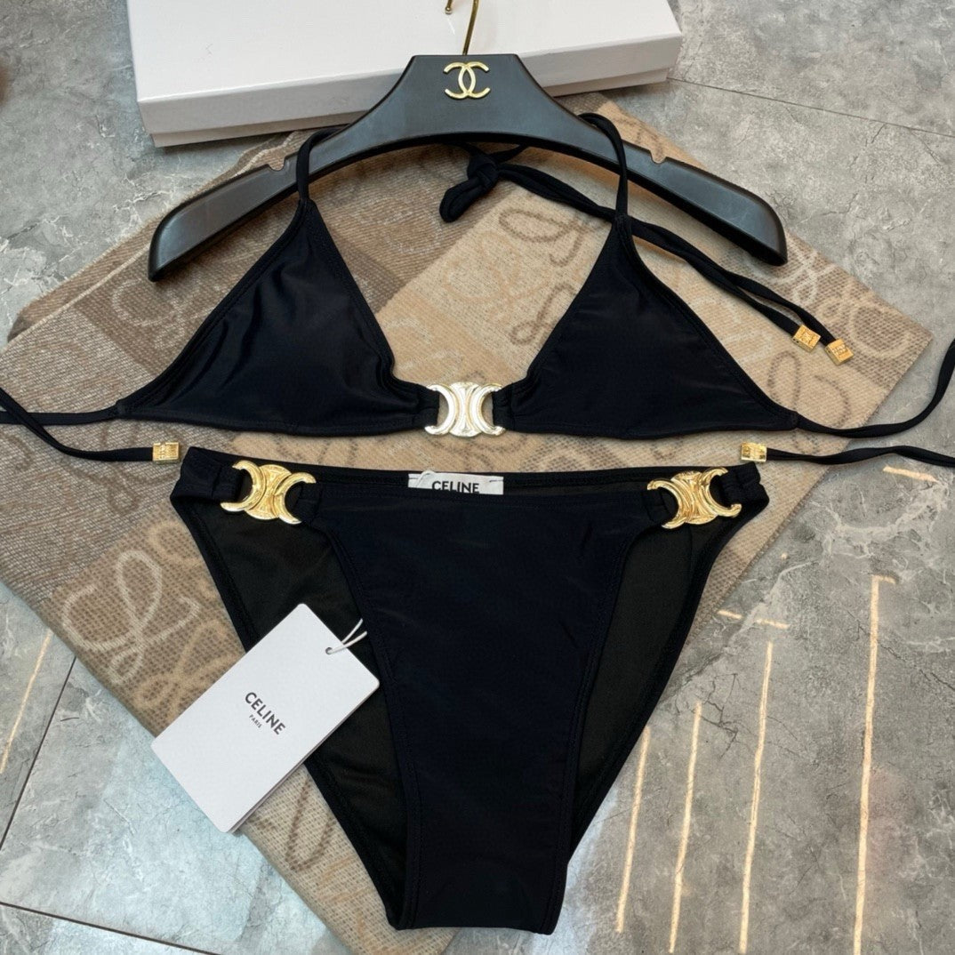 New sexy hot girl bikini swimsuit with big metal logo