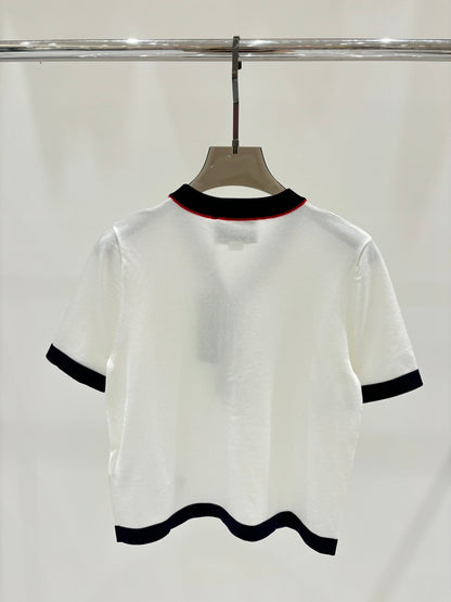 New retro V-neck button knitted short sleeves