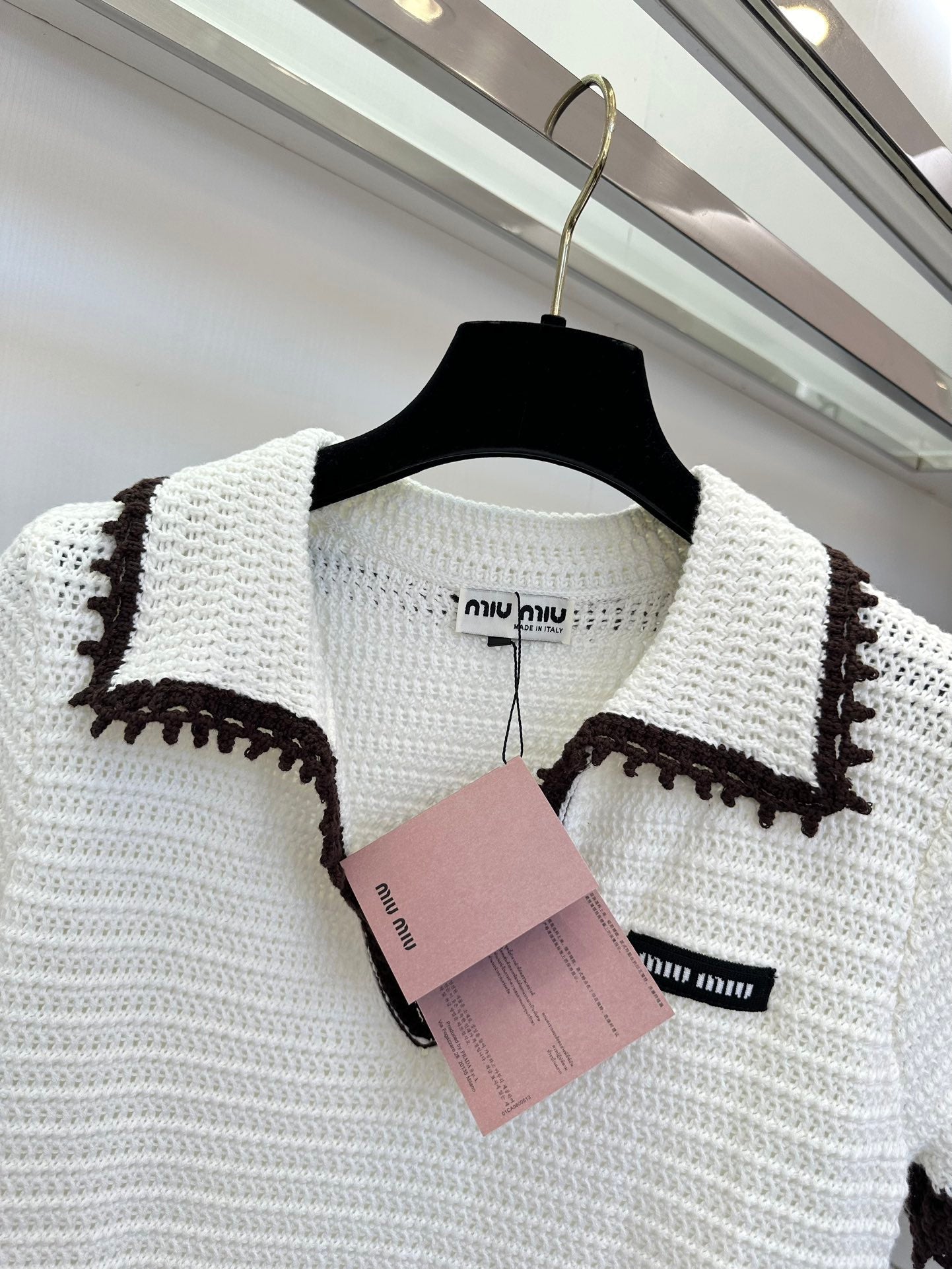 New fully hollow small lapel contrast knitted top short sleeves