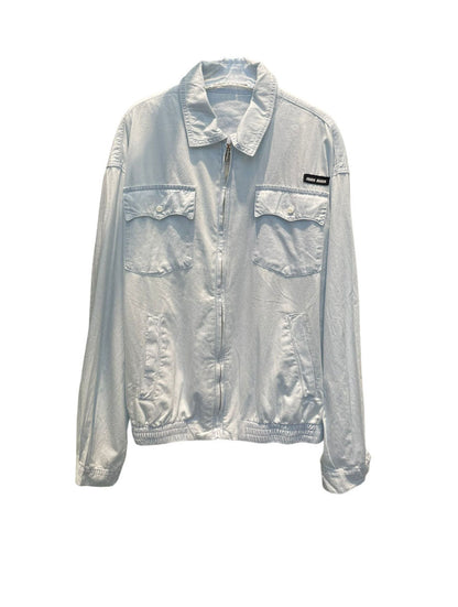 New Light Blue Washed Denim Zipper Jacket