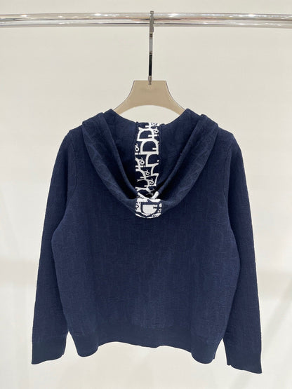 New Hooded Monogram Letter Zipper Knitted Long Sleeve