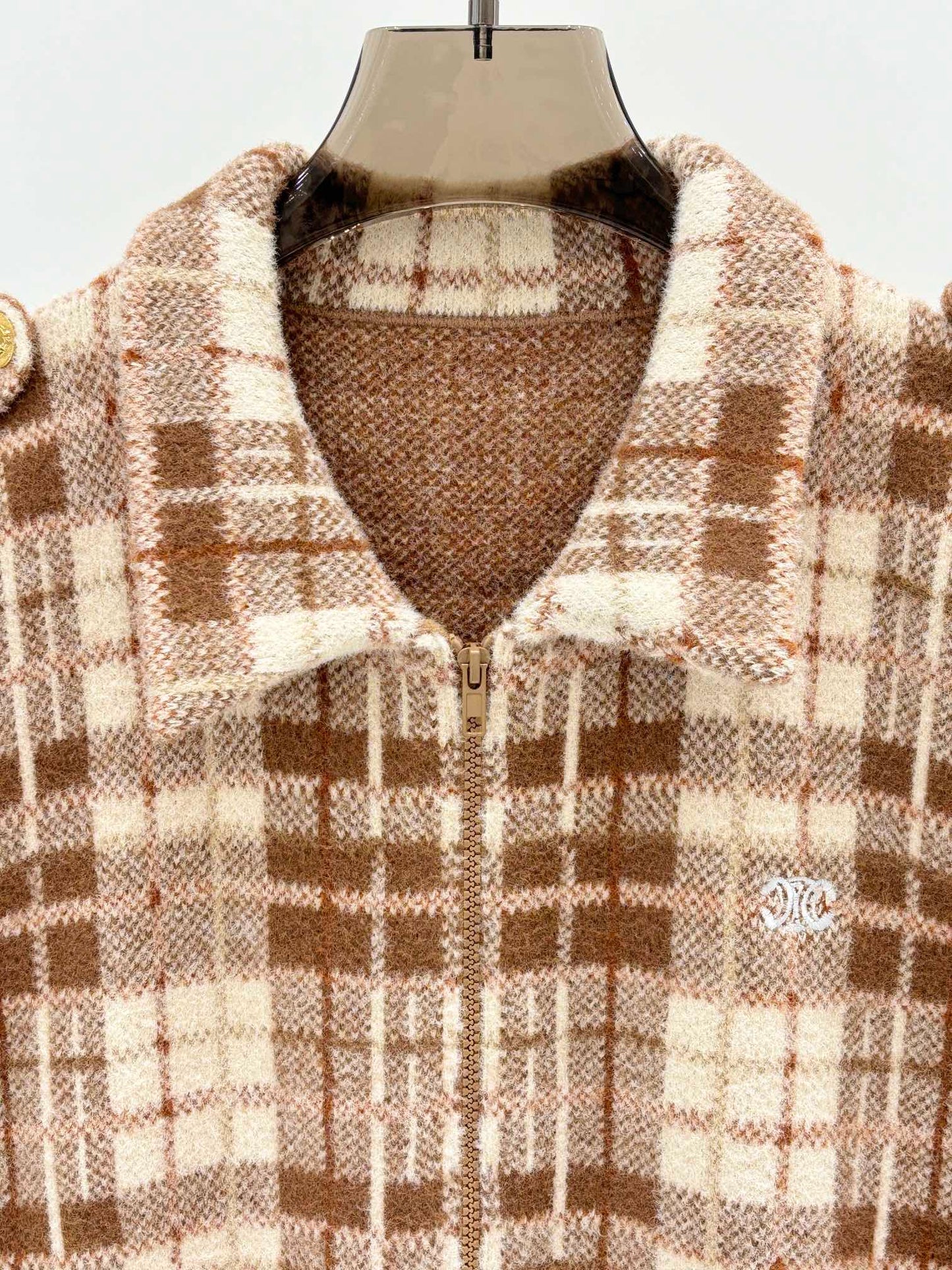 New check logo embroidered knitted jacket