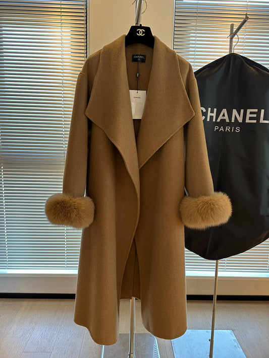 New Cashmere Fox Fur Lapel Coat