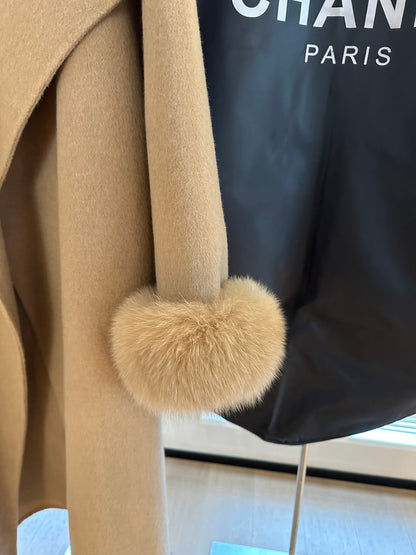 New Cashmere Fox Fur Lapel Coat