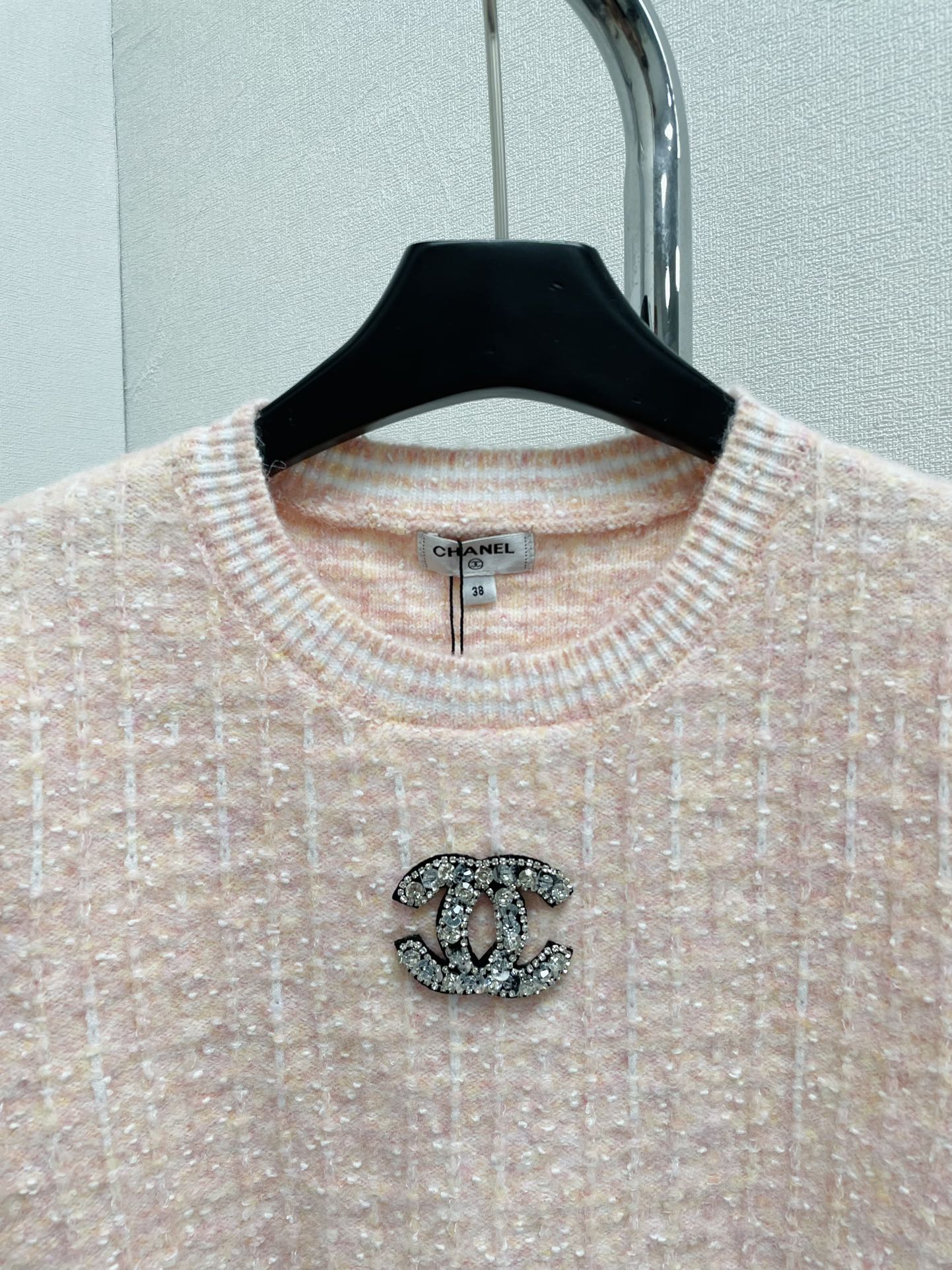 New Round Neck Logo Rhinestone Sweater