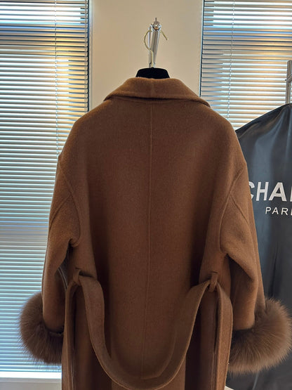 New Cashmere Fox Fur Lapel Coat