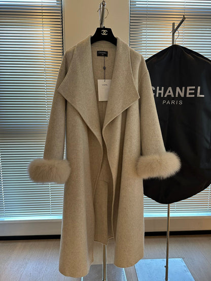 New Cashmere Fox Fur Lapel Coat