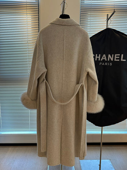 New Cashmere Fox Fur Lapel Coat