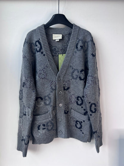 New V-neck logo jacquard knit cardigan