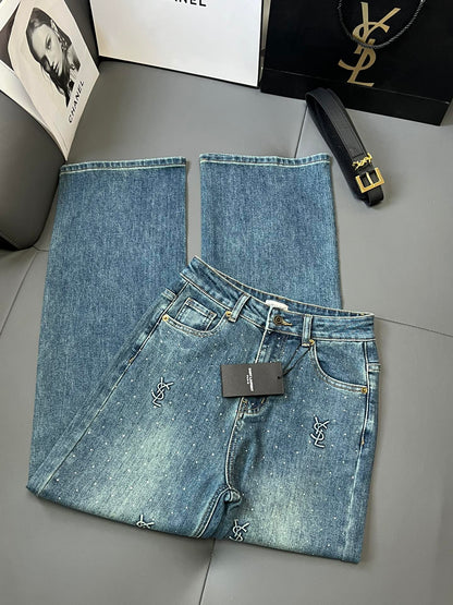 New style hot diamond letter monogram jeans