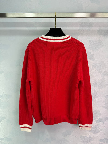 MIU25 Early Spring Classic V-neck Long-sleeved Sweater