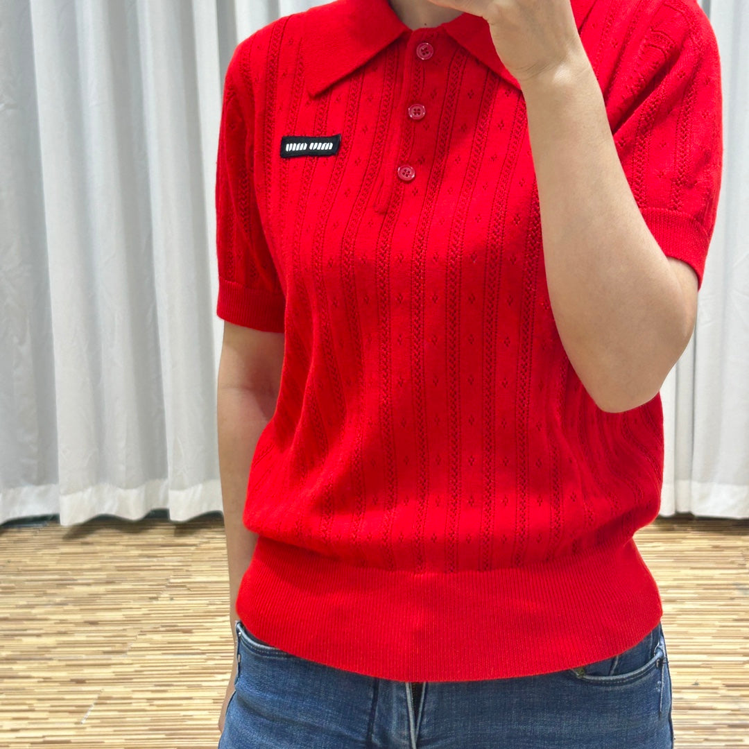 MIU25 Early Spring New Letter Logo Knitted Polo Shirt (Special Sale)