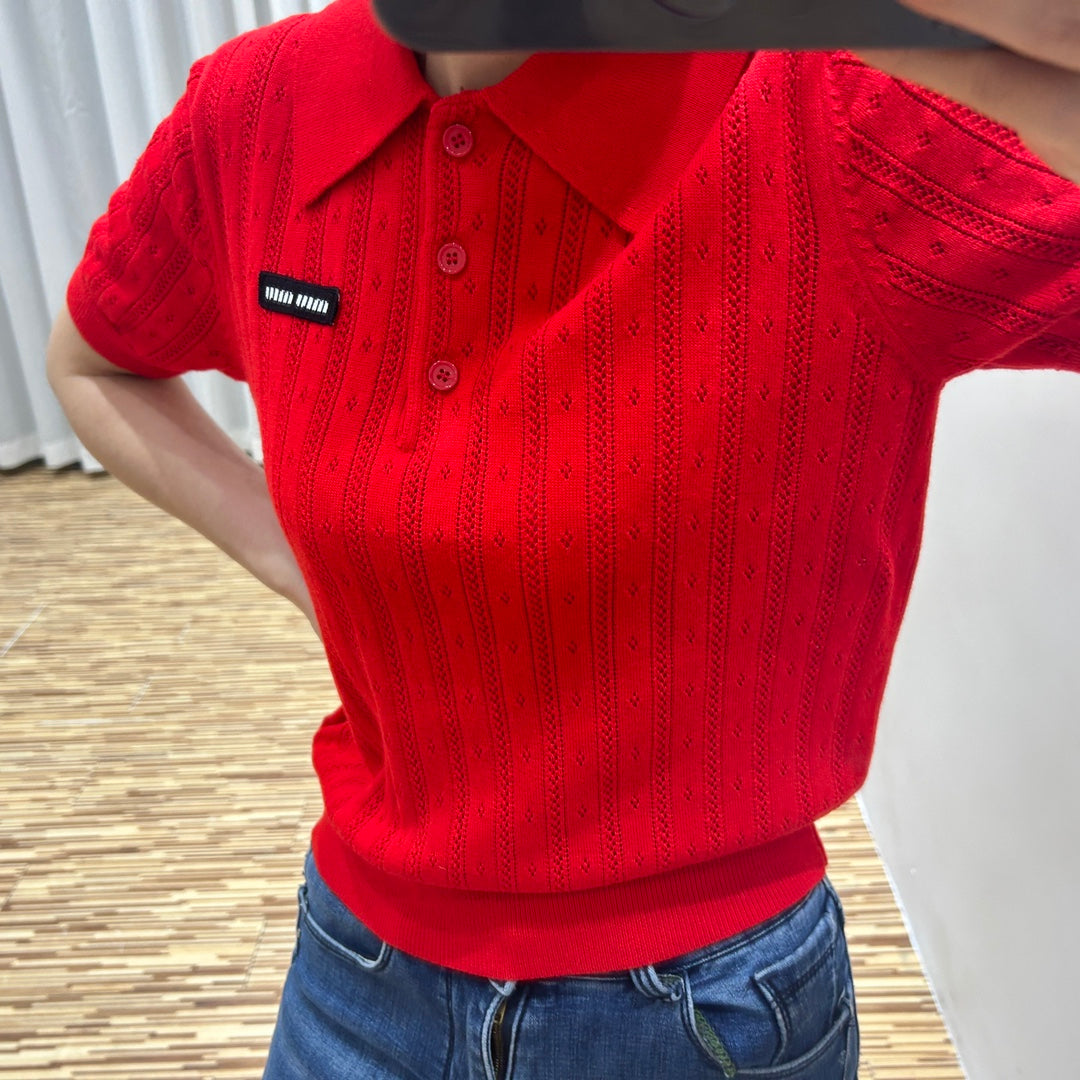 MIU25 Early Spring New Letter Logo Knitted Polo Shirt (Special Sale)