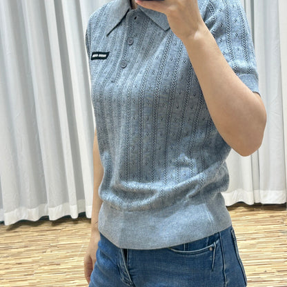 MIU25 Early Spring New Letter Logo Knitted Polo Shirt (Special Sale)