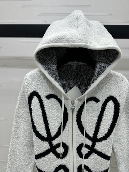 New jacquard logo hooded cardigan